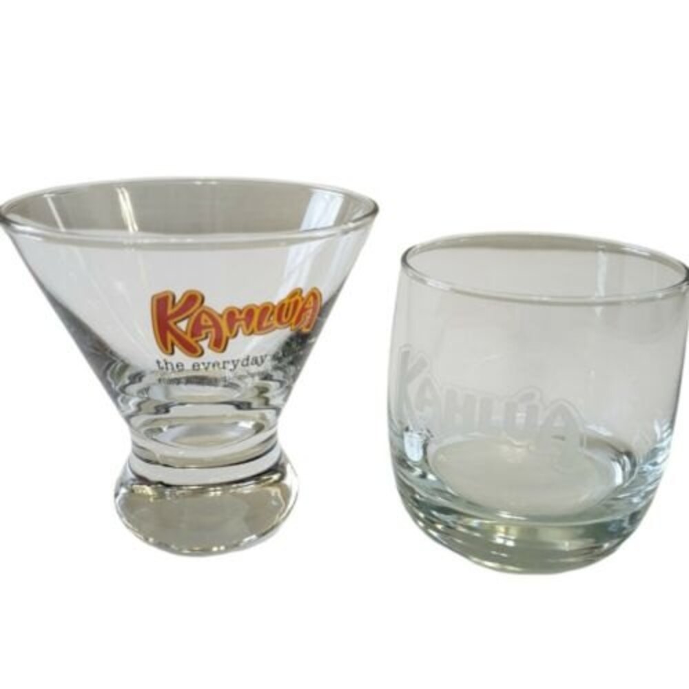 Set of Two Kahlua Glasses Rocks Highball Vintage Collectible Etched 8 Ounce